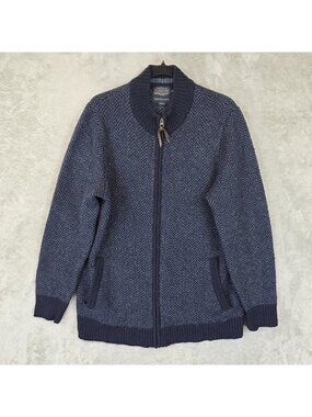 Pendleton Sweater Mens M Blue Shetland Wool Herringbone Full Zip Mock Neck Knit